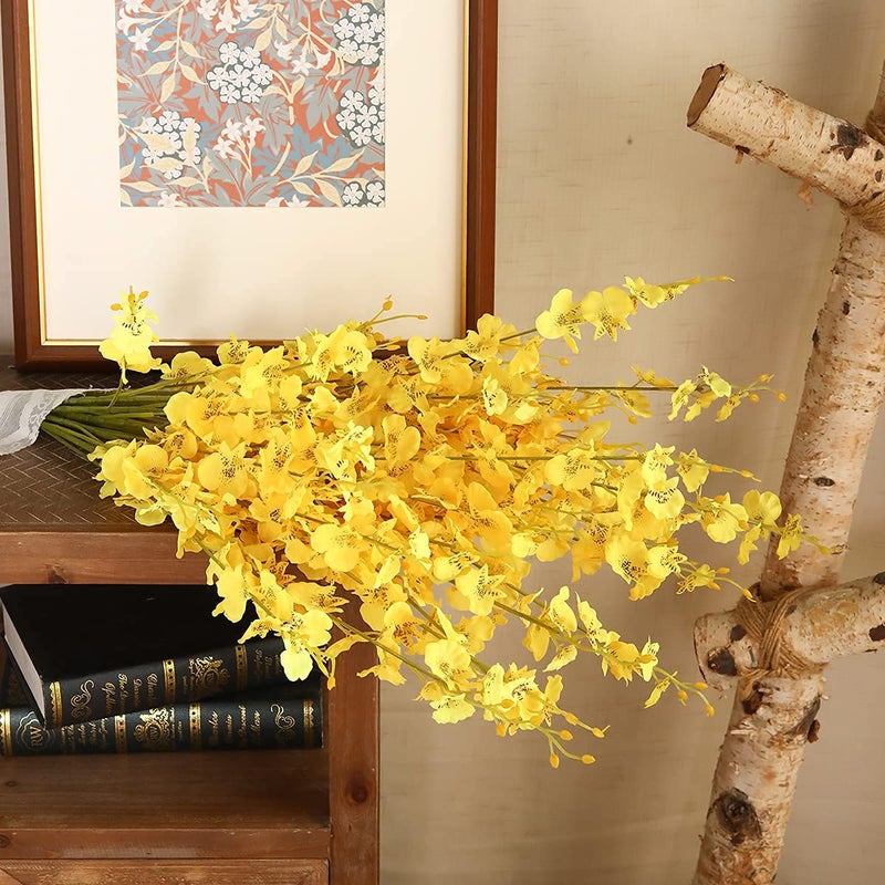 Kisflower 12Pcs Yellow Artificial Orchids Flowers, Dried Silk Orchids, Fake Orchids Flowers Silk Faux Dancing Orchids Bouquet for DIY Indoor Outdoor Wedding Party Home Kitchen Office Decoration - Image 5